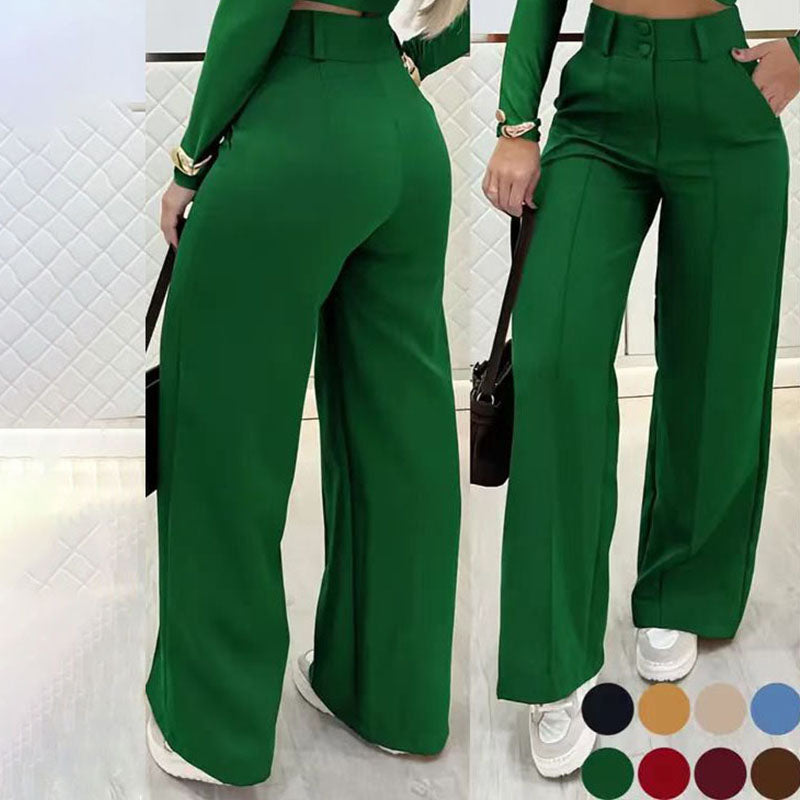 Pantalón de vestir de pierna recta, talle alto y doble botón