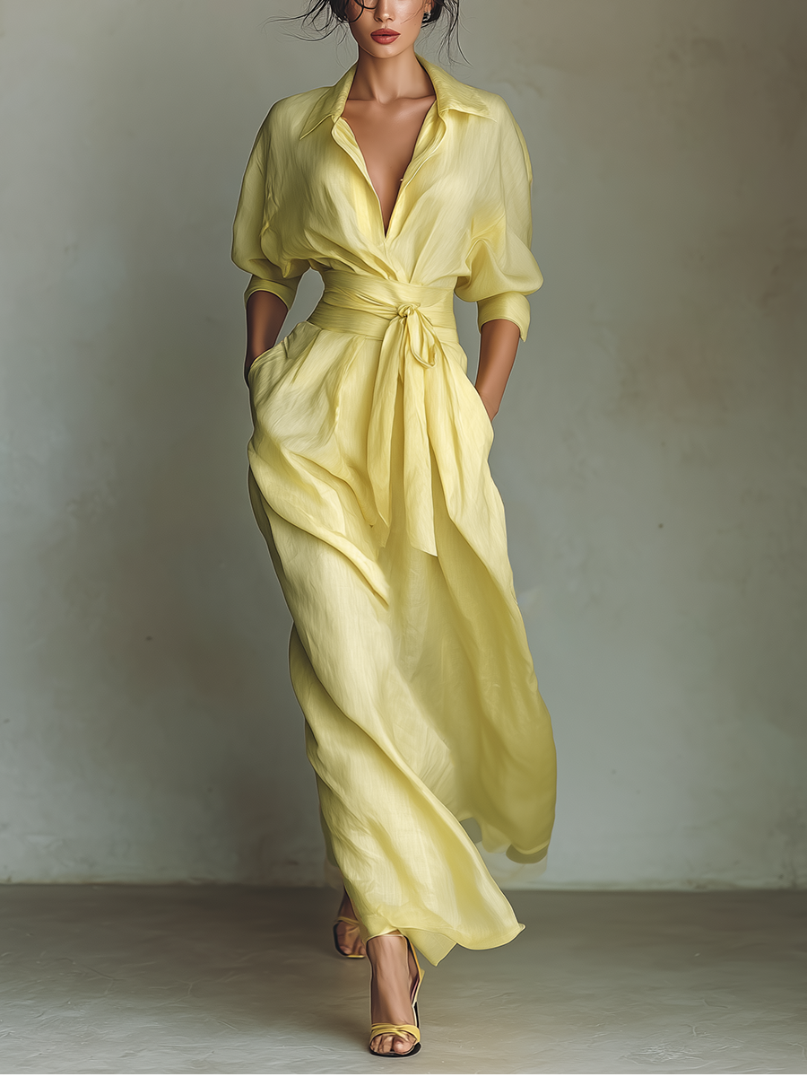 Anisha™ - Vestido Camisero Maxi de Lino de Verano
