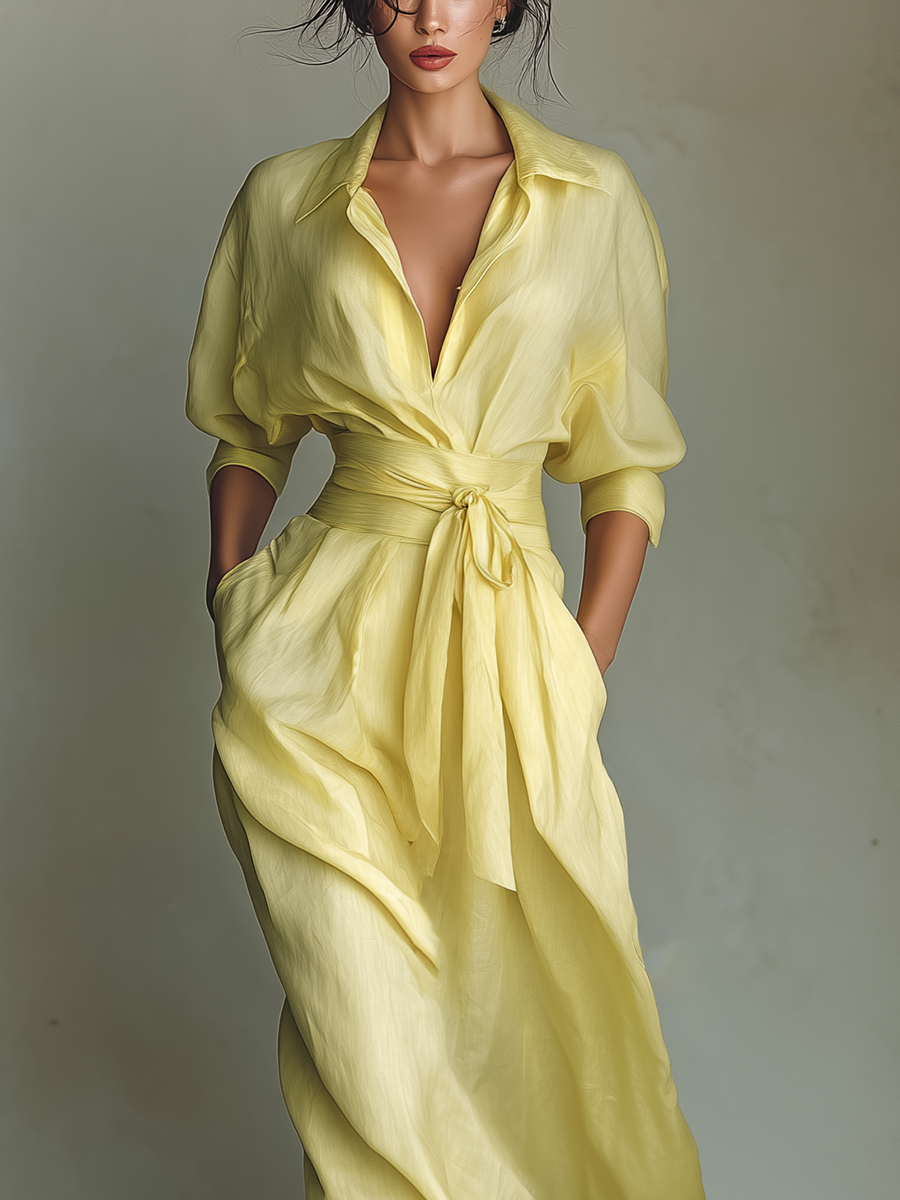 Anisha™ - Vestido Camisero Maxi de Lino de Verano