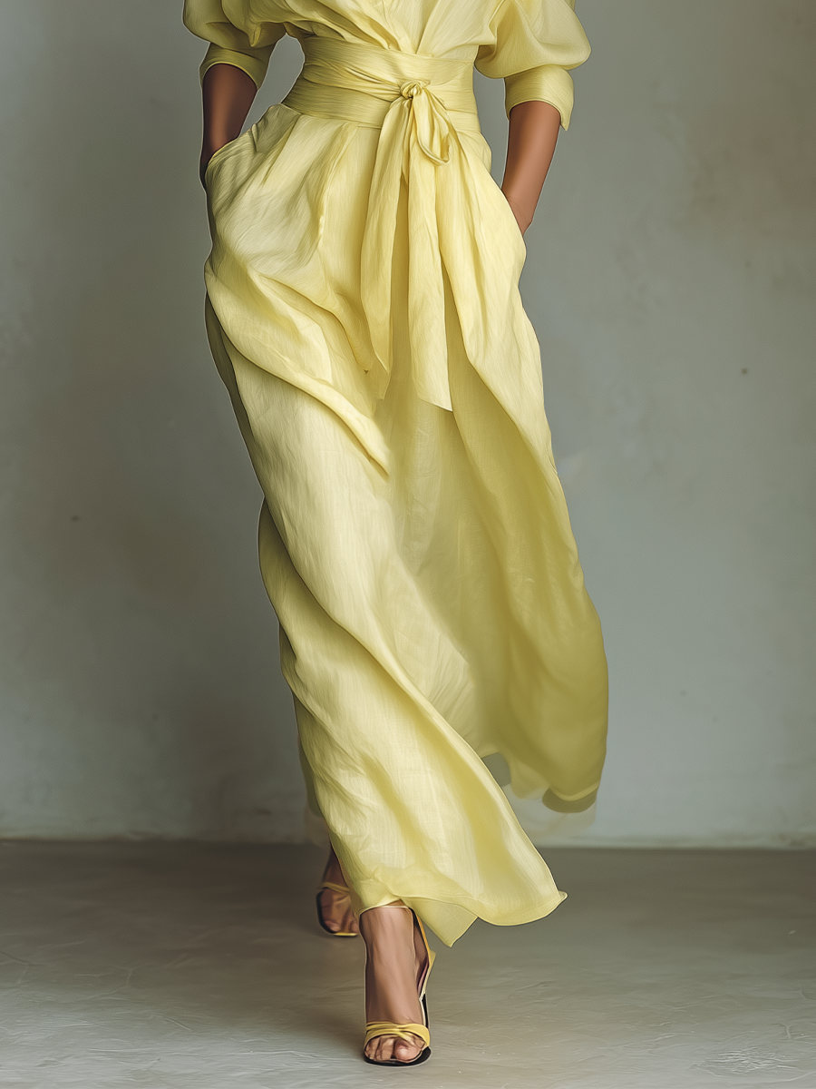 Anisha™ - Vestido Camisero Maxi de Lino de Verano
