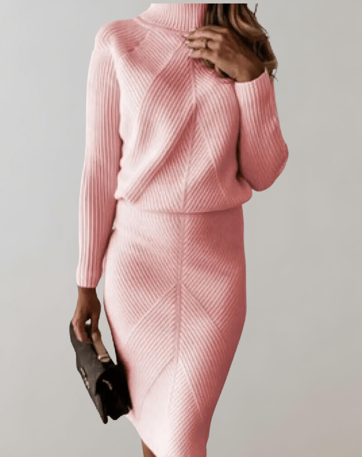 Conjunto de Punto de Dos Piezas con Jersey de Cuello Alto y Falda Ajustada