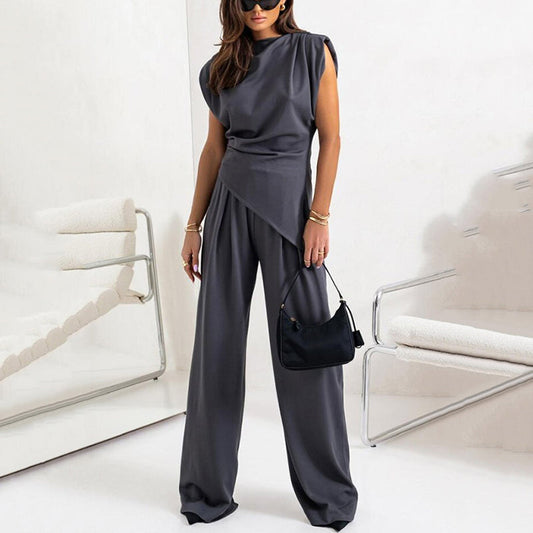 Conjunto de Mujer de Dos Piezas: Top de Punto y Pantalón Ancho