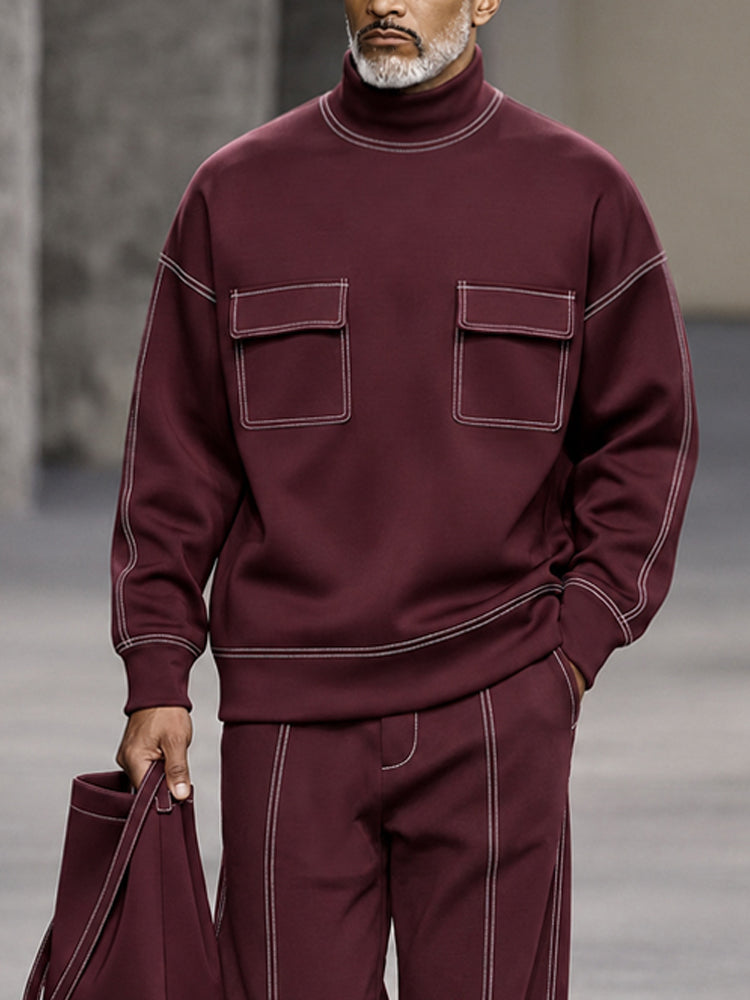 Conjunto de Sudadera de Cuello Alto con Ribete Contrastante