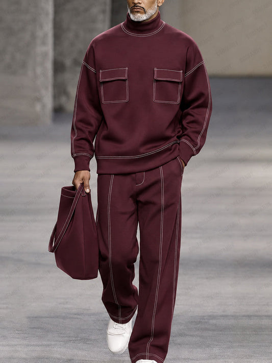 Conjunto de Sudadera de Cuello Alto con Ribete Contrastante