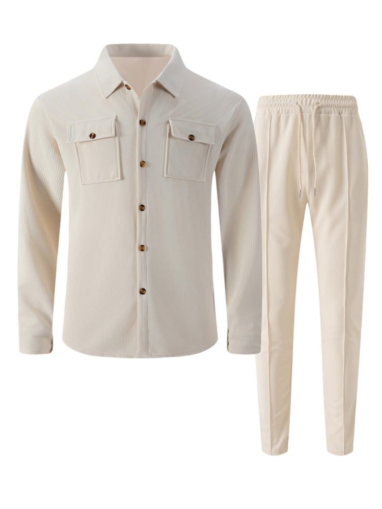 Conjunto de Camisa de 2 Piezas con Cuello Solapa y Punto Waffle