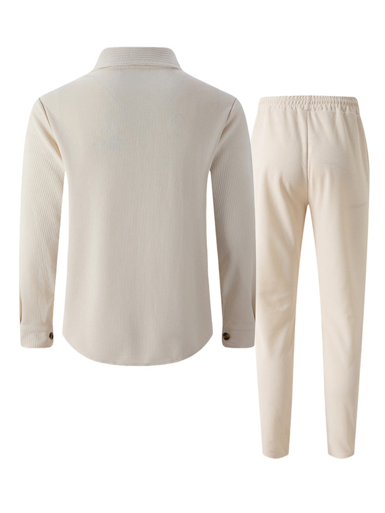 Conjunto de Camisa de 2 Piezas con Cuello Solapa y Punto Waffle